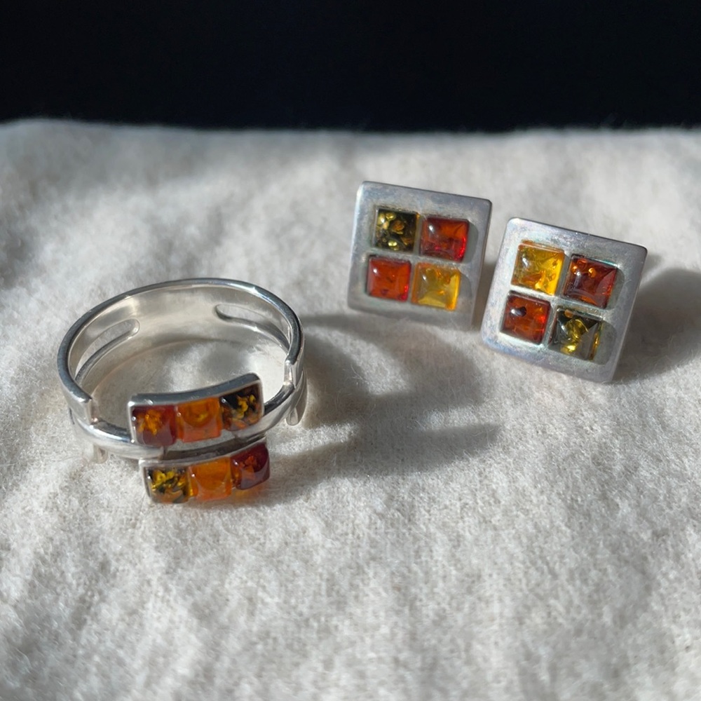 Sterling silver & Amber Earrings / Ring Set